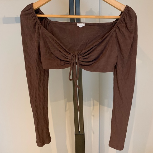 Garage Maddy Long Sleeve Keyhole Top, Size S, Brown - Picture 2 of 6